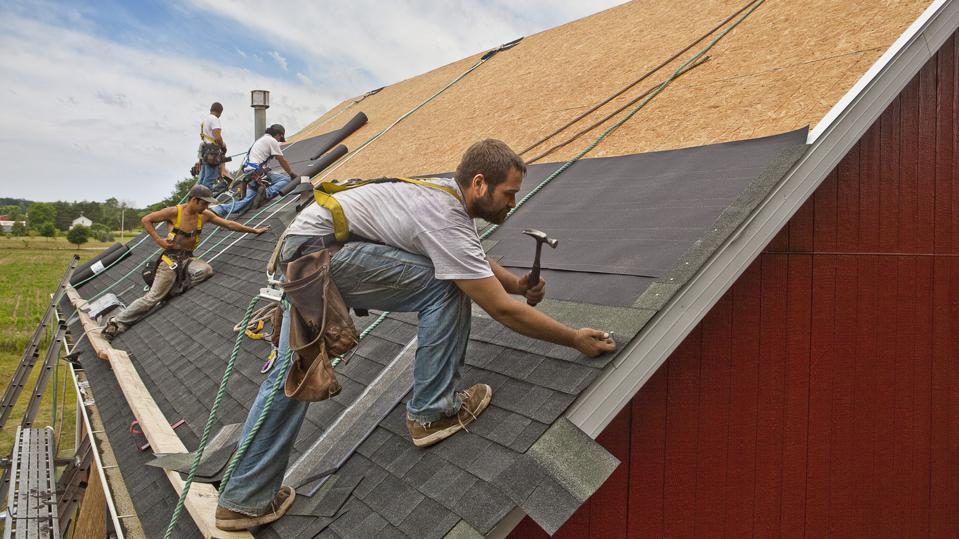 Roof replacement in progress.