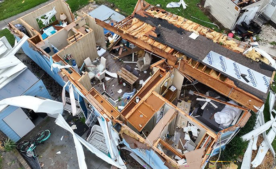 Storm damaged roof after the storm
