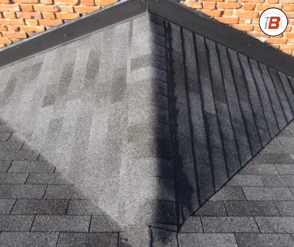 A chimney cricket on a residential roof.