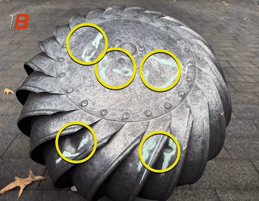 Hail damaged marked on wind turbine
