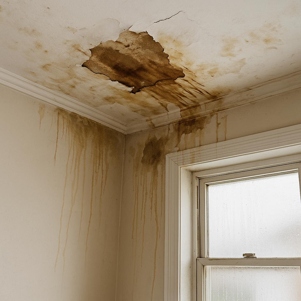 Interior view of roof leak