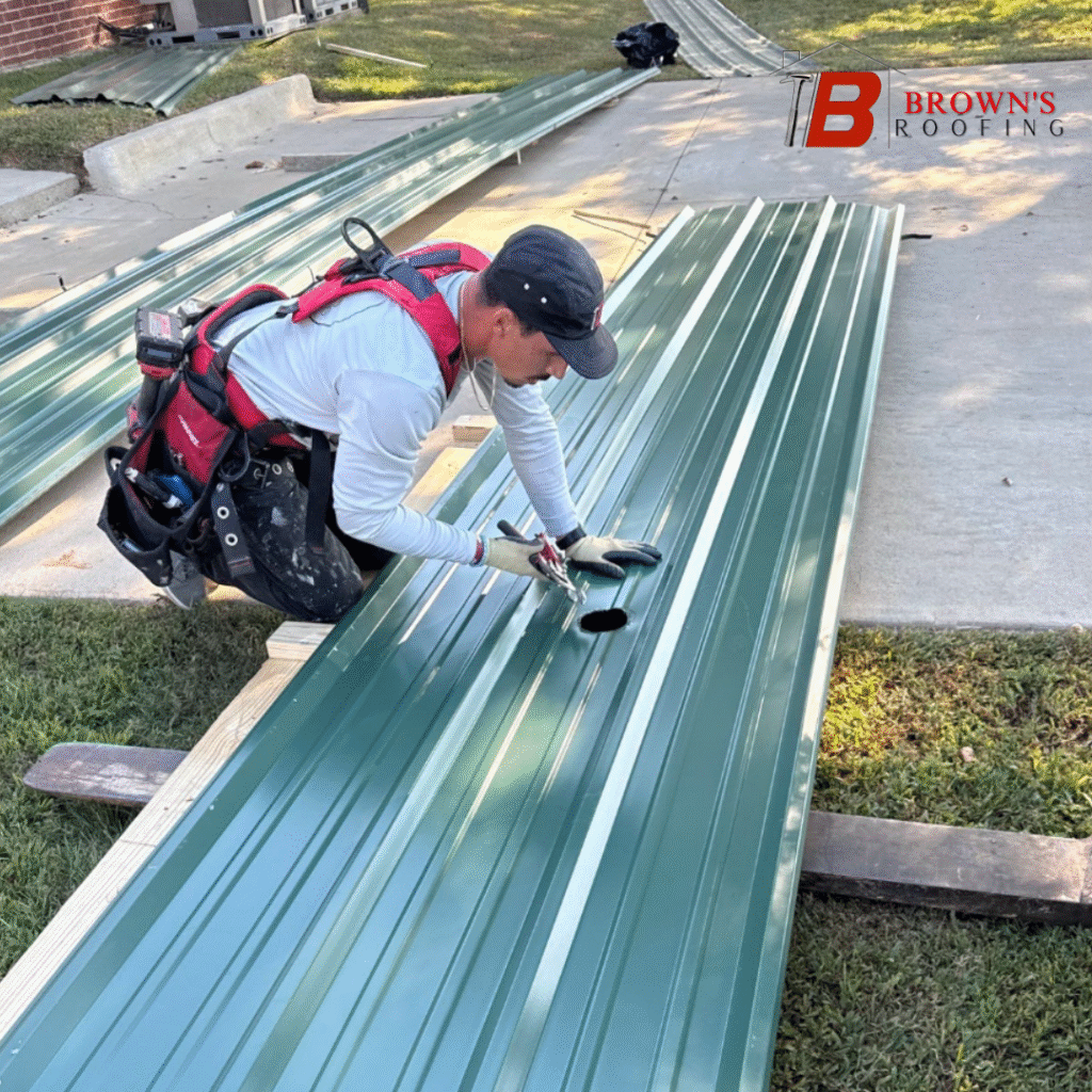 Metal roof installation conducted by Browns Roofing